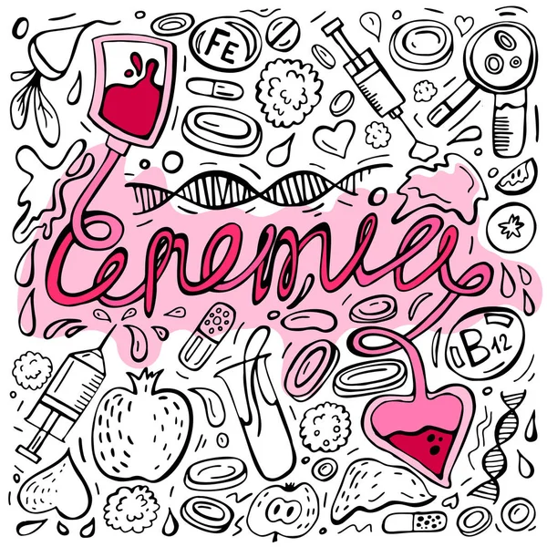 Anemia doodles fondo — Vector de stock