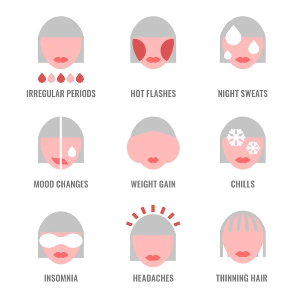 Iconos de síntomas de menopausia — Vector de stock