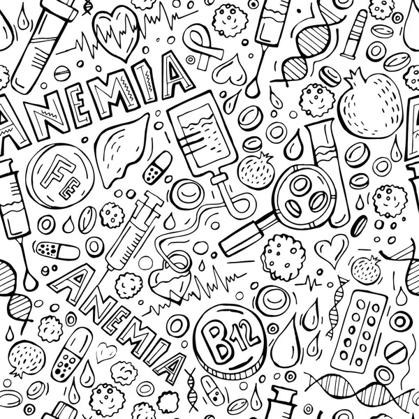 Creative Anemia Seamless Pattern Doodle Style Hand Drawn Vector Illustration — Stock Vector
