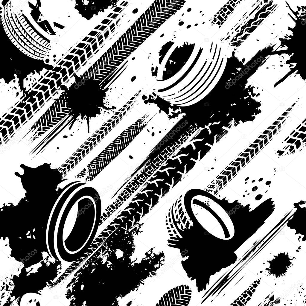 Tire tracks seamless pattern