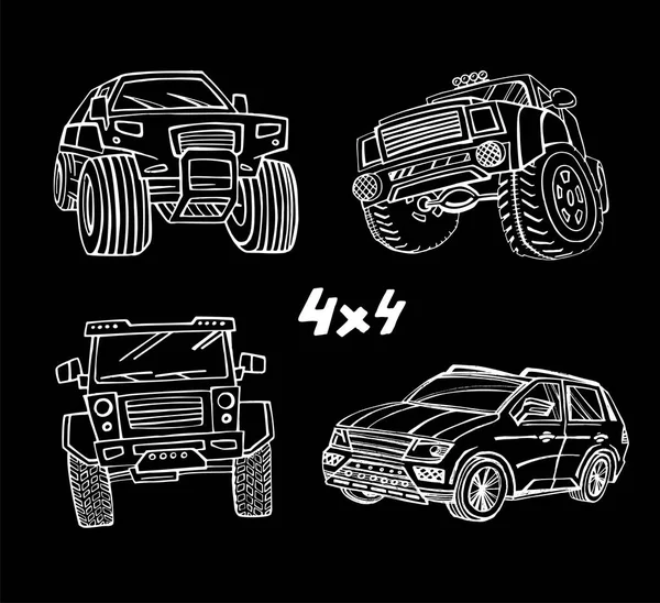 Off Road Hand Drawn cars — Stock Vector