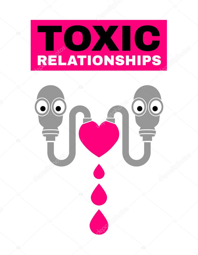 Toxic relationships poster. Editable isolated vector illustration in black, grey, pink color. Communication, psychology, people behavior concept for pictogram, logotype, icon, symbol or sign design