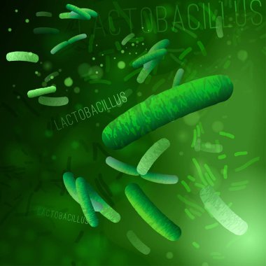 Probiotics and prebiotics. Normal gram-positive anaerobic microflora background. Editable vector illustration in bright green colors in realistic style. Medical, healthcare and scientific concept. clipart