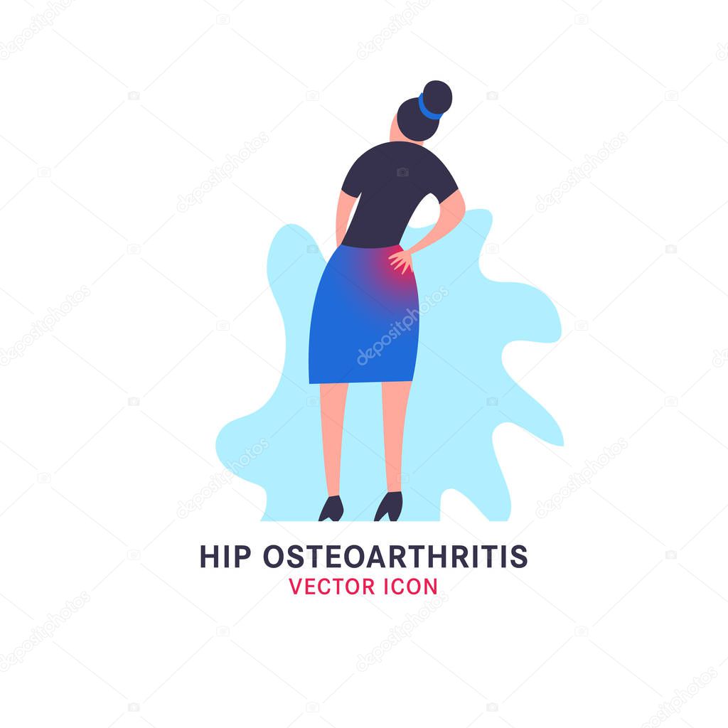 Hip osteoarthritis icon in modern vanguard simplistic style. Hip bones injury. Broken bone sign. Editable vector illustration in bright violet and pink gradient colors. Medical, healthcare concept.