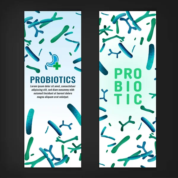 Probiotyki, prebiotyki pionowe bannery — Wektor stockowy