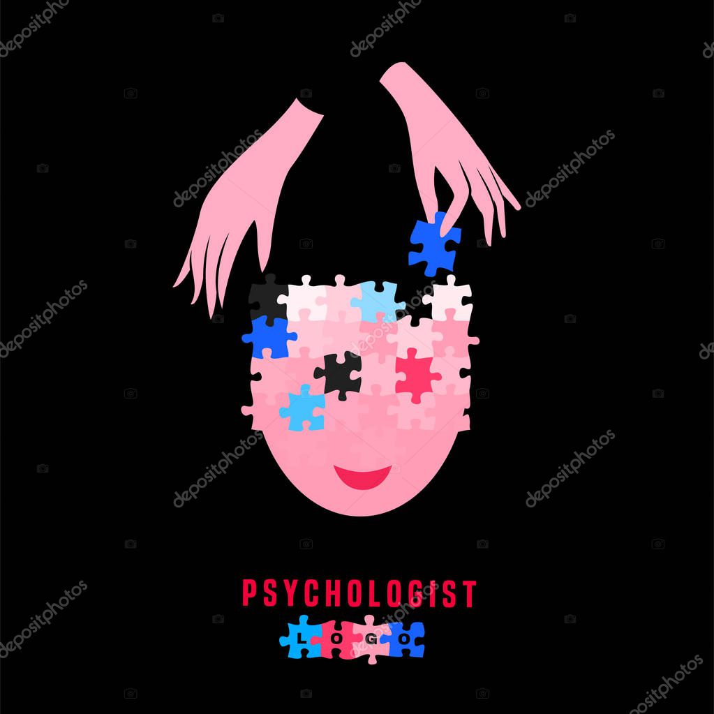 Psychologist, psychotherapist icon. Creative concept useful for logotype, pictogram, symbol design. Editable vector illustration in blue and pink colors. Phycology, Physiology, Psychiatry image