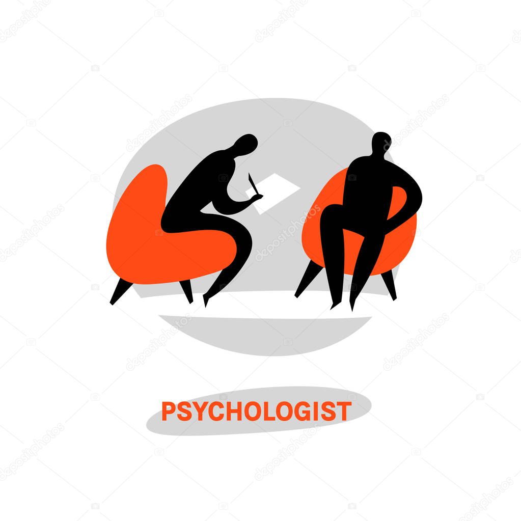 Psychologist, psychotherapist icon. Creative concept useful for logotype, pictogram, symbol design. Editable vector illustration in black, grey, orange colors. Phycology, Physiology, Psychiatry image