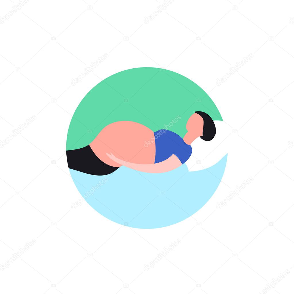 Pregnant woman icon in modern vanguard simplistic style. Prenatal clinic sign. Editable vector illustration in bright pink, blue, green vibrant colors. Medical, healthcare, childbearing concept.