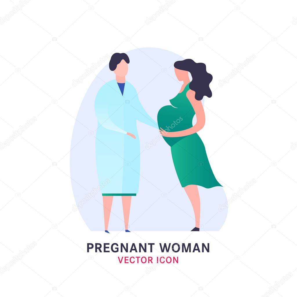 Pregnant woman icon in modern vanguard simplistic style. Prenatal clinic sign. Editable vector illustration in bright green, blue, pink vibrant colors. Medical, healthcare concept.
