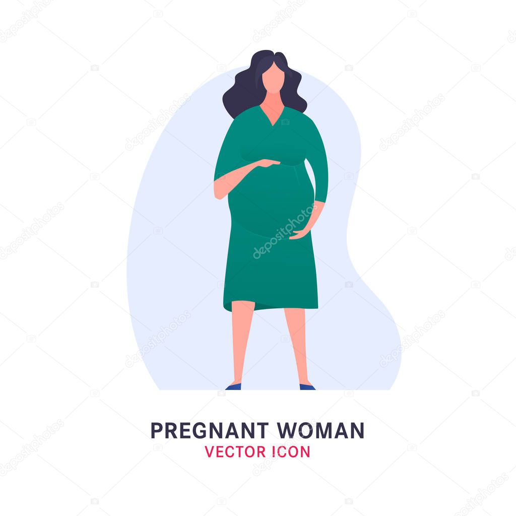 Pregnant woman icon in modern vanguard simplistic style. Prenatal clinic sign. Editable vector illustration in bright pink, grey, green vibrant colors. Medical, healthcare, childbearing concept.