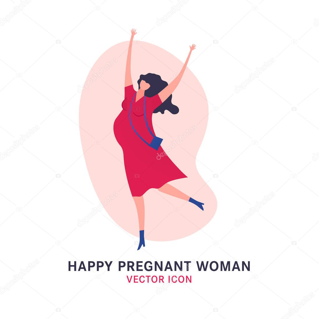 Happy pregnant woman icon in modern vanguard simplistic style. Prenatal clinic sign. Editable vector illustration in vibrant pink, grey, magenta colors. Medical, healthcare, childbearing concept.