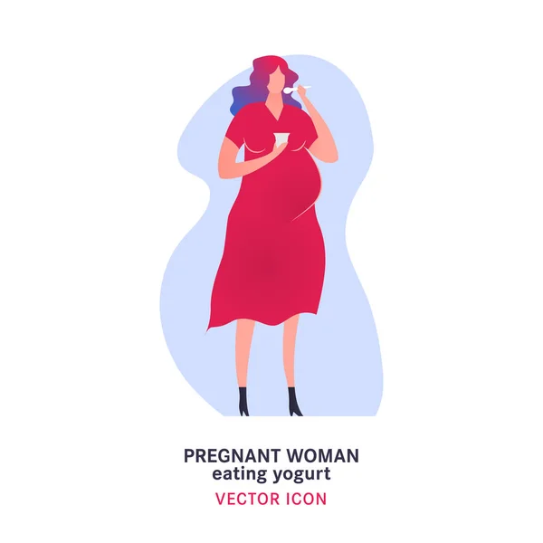 Femme enceinte mangeant du yaourt — Image vectorielle