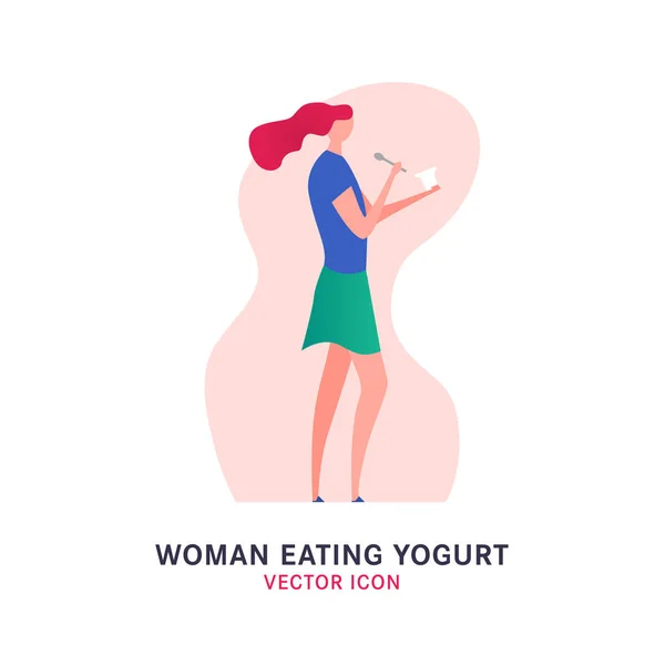 Mulher comendo iogurte —  Vetores de Stock