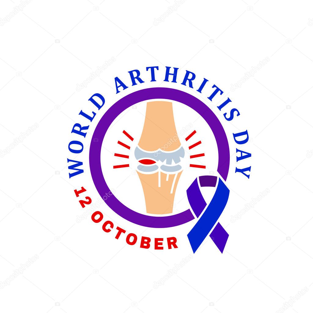 Arthritis world day logotype in flat style. Osteoarthritis icon for medical design. Knee bones injury. Leg pictogram. Rheumatism logo. Broken bone sign. Vector illustration on white background