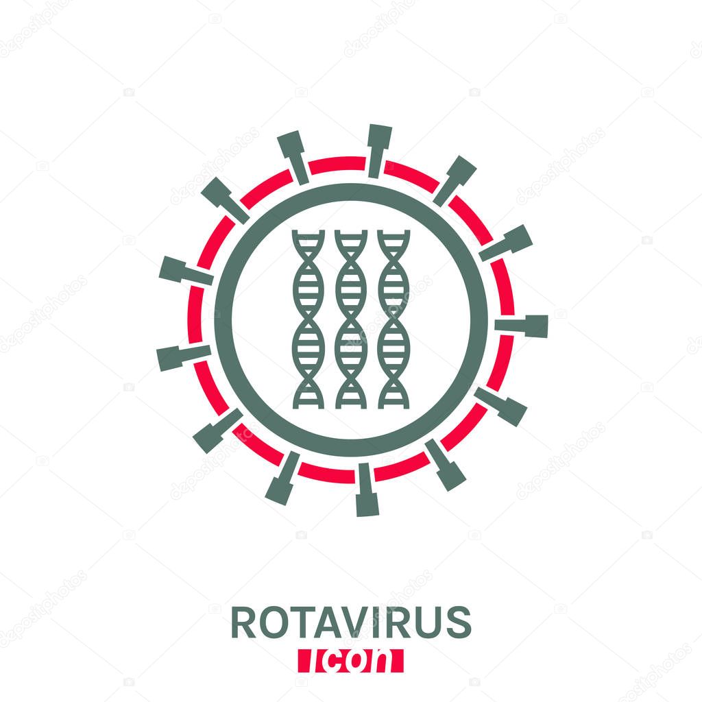 Rotavirus Icon. Gastroenteritis sign. Stomach flu epidemic logotype. Editable vector illustration in bright pink, grey colors. Modern style. Medical, healthcare and scientific concept. Graphic design