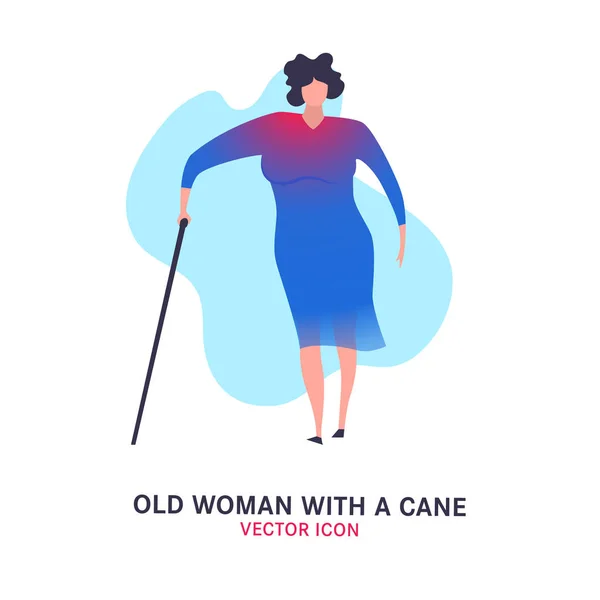La anciana con un bastón — Vector de stock