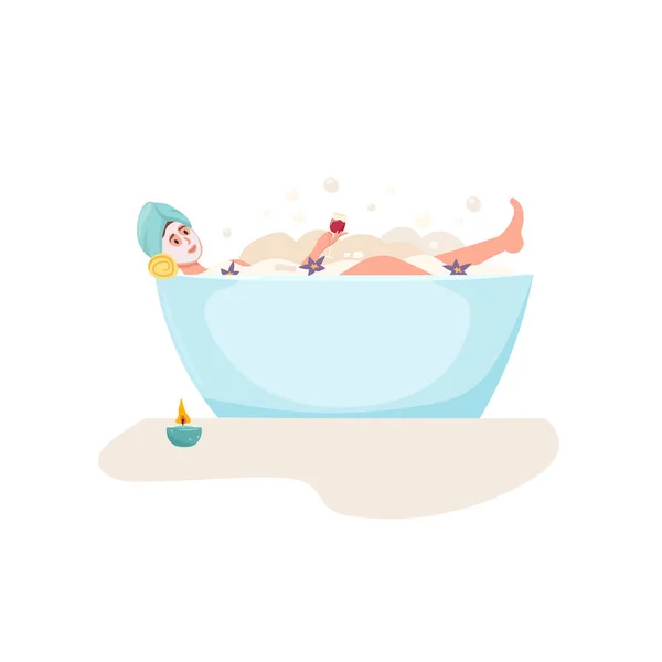 Mädchen entspannen im Bad — Stockvektor