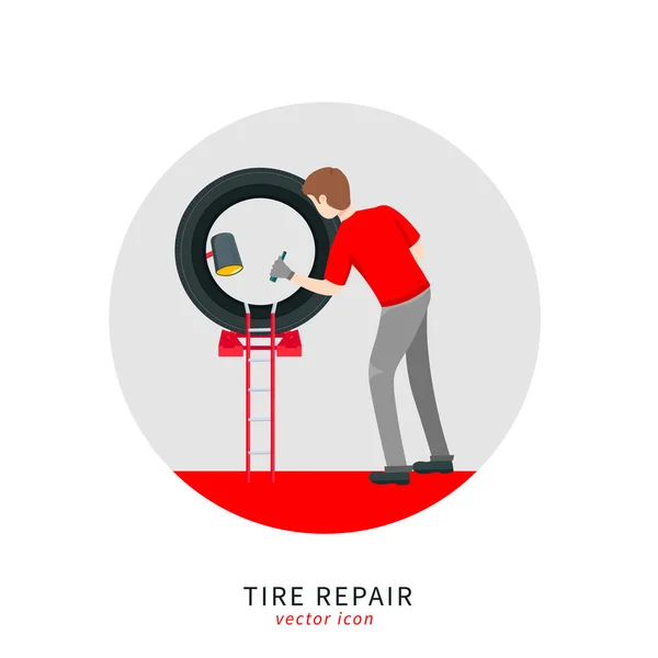 Mechanic Garage Sign Wheels Tyre Fitting Service Transportation Tire Repair — Stock Vector