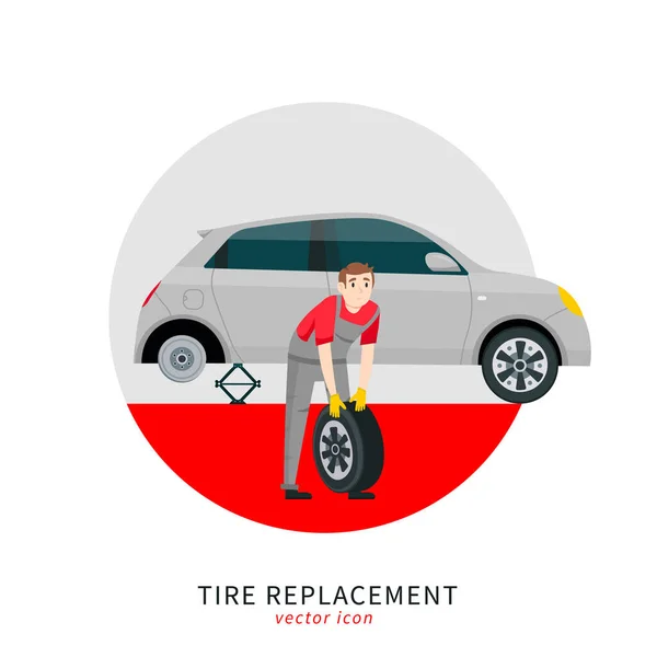 Mecánico Letrero Garaje Servicio Montaje Ruedas Neumáticos Transporte Reparación Neumáticos — Archivo Imágenes Vectoriales