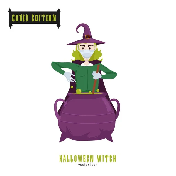 Halloween Covid Witch — Stock Vector