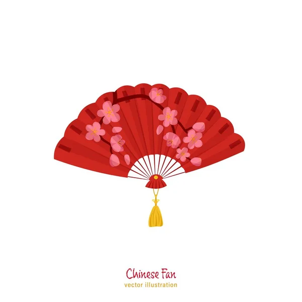 Eventail chinois avec une prune fleurie — Image vectorielle