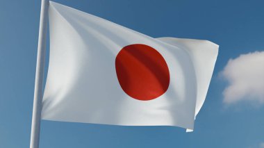 Mavi gökyüzü arka plan ile rüzgarda Sallayarak Japon Ulusal Bayrağı