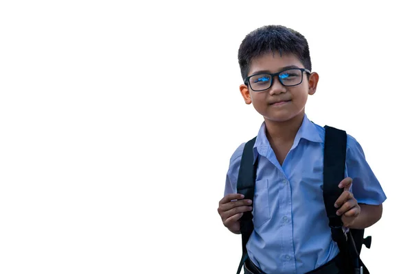 Isolar Com Recorte Imagem Caminho Menino Bonito Escola Primária Asiática — Fotografia de Stock