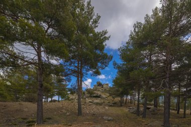 Dağlar, ağaçlar, taş ve gökyüzü