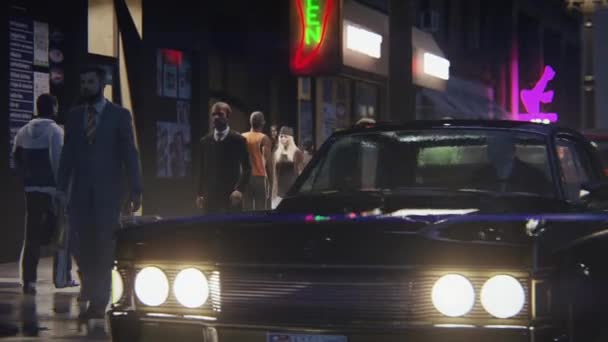 Night City Straat Van 80S Stile Maken Animatie — Stockvideo