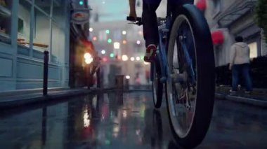 Avrupa şehri. Yağmurlu bir gün. Gerçekçi 3D animasyon - 003