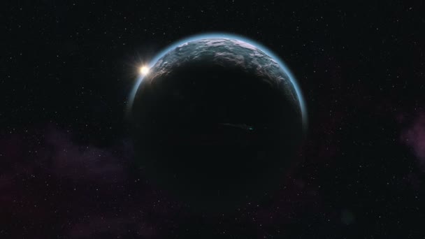 Rymden Alien Planet Rymdskepp Solen Soluppgång Stjärnor Animering — Stockvideo