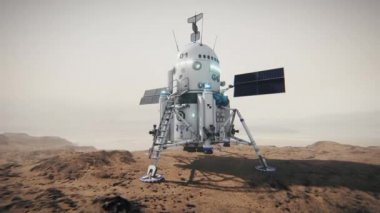 Mars kolonisi. Gezegen 'e keşif gezisi. Mars üssü. 3d canlandırma.