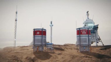 Mars kolonisi. Gezegen 'e keşif gezisi. Mars üssü. 3d canlandırma.