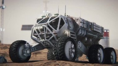 Mars kolonisi. Gezegen 'e keşif gezisi. Mars üssü. 3d canlandırma.
