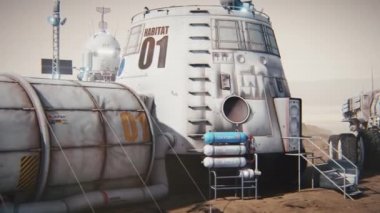 Mars kolonisi. Gezegen 'e keşif gezisi. Mars üssü. 3d canlandırma.