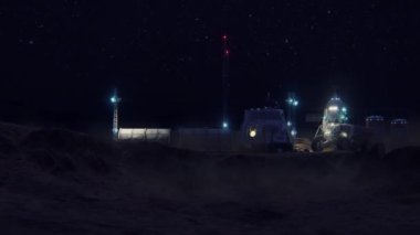 Mars 'ın gece kolonisi. Gezegen 'e keşif gezisi. Mars üssü. 3d canlandırma.