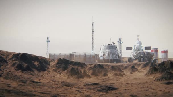 Колонія Марса Експедиція Планету База Марса Анімація — стокове відео