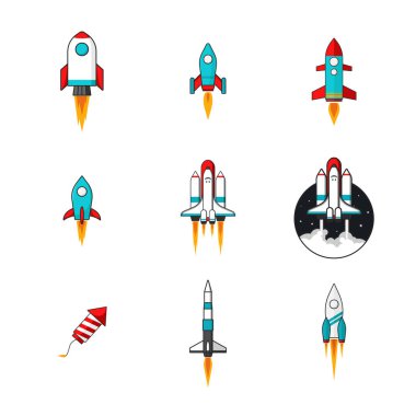 roket uzay gemisi vektör düz tasarım simgesi
