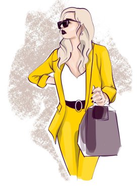 Moda tasviri çizimi kız güzellik soyutlanmış yaşam tarzı Paris modaya uygun bir insan portresi 