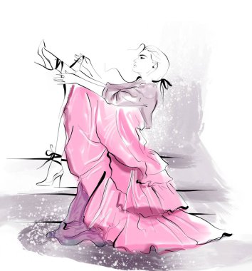 Moda tasviri çizimi kız güzellik soyutlanmış yaşam tarzı Paris modaya uygun bir insan portresi 