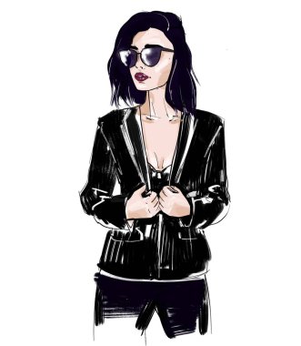 Moda tasviri çizimi kız güzellik soyutlanmış yaşam tarzı Paris modaya uygun bir insan portresi 