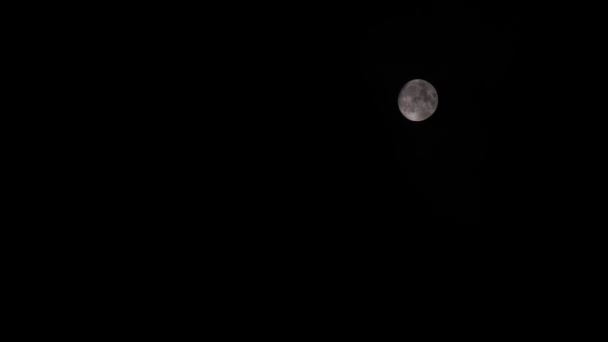 Полная луна исчезает и появляется из облаков ночью — стоковое видео