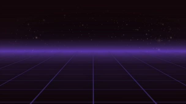Synthwave каркас чистой и звезды 80-х годов Ретро-футуризм фон визуализации 3d Иллюстрация — стоковое видео