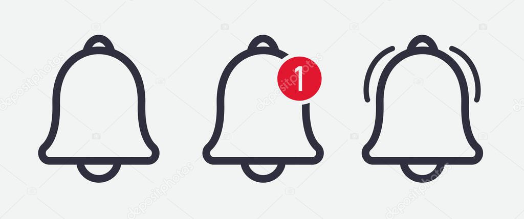 Message notification bell vector line icon for incoming inbox