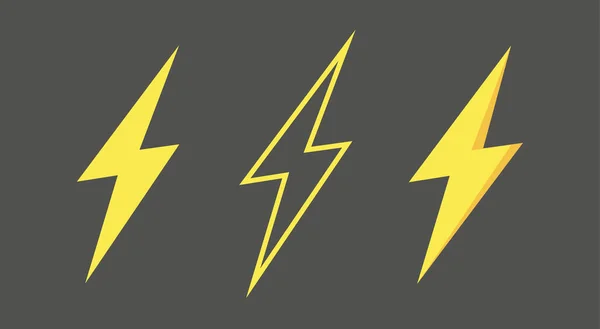 Lightning bolt icons set, thunderbolt sign or flash symbol. Isolated on grey background. vector illustration — Stock Vector