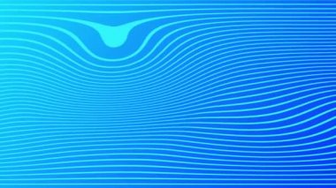 Sıraların 2d animasyonu ve dalgalanan renkli mavi çizgiler. Renkli dalga gradyan animasyonu. Gelecekteki geometrik desenler hareket arkaplanı.