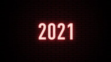 Siyah üzerine çok renkli neon metin 2021 ile 2D görüntüleme arkaplanı. Bilgisayar parlak festival efekti yarattı