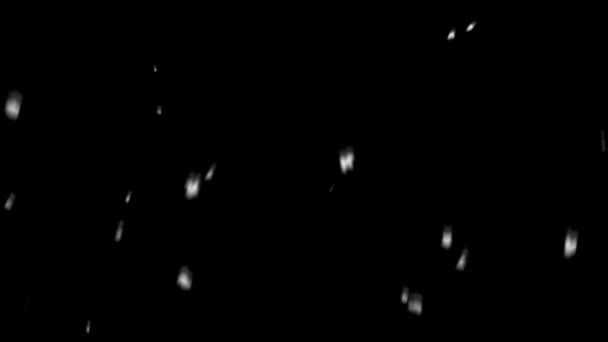 Качественная анимация, отталкивающая снег, падающий на чёрном фоне. Съемки снега — стоковое видео