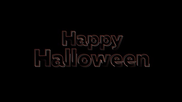 Korkunç, mutlu Cadılar Bayramı neon animasyon metin efekti Cadılar Bayramı için siyah şeffaf arkaplan üzerine örtüyor — Stok video