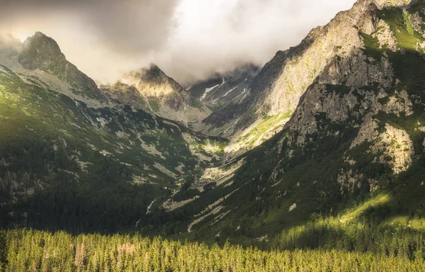Partially Sunlit Mengusovska Valley Peaks High Tatras Mountains Slovakia — Stock Photo, Image